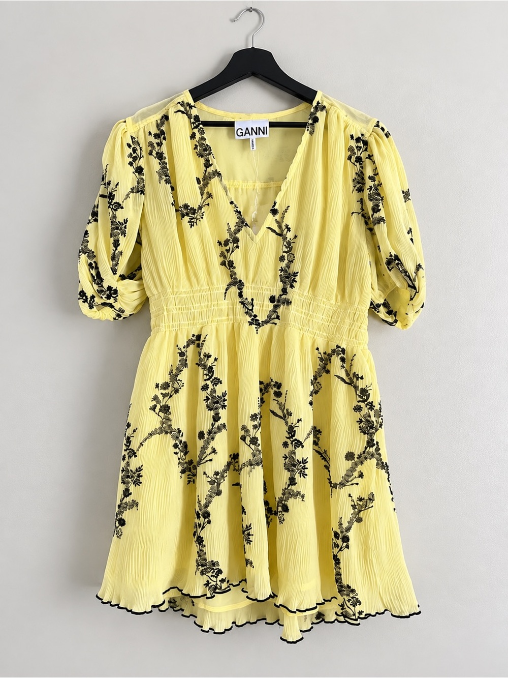 Ganni Mini Dress Recycled Georgette Floral Shadow Flan 36 Designer
